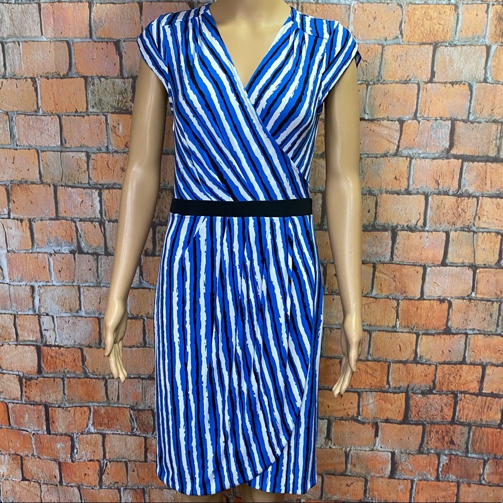 New York & Company Striped Mock Wrap Dress